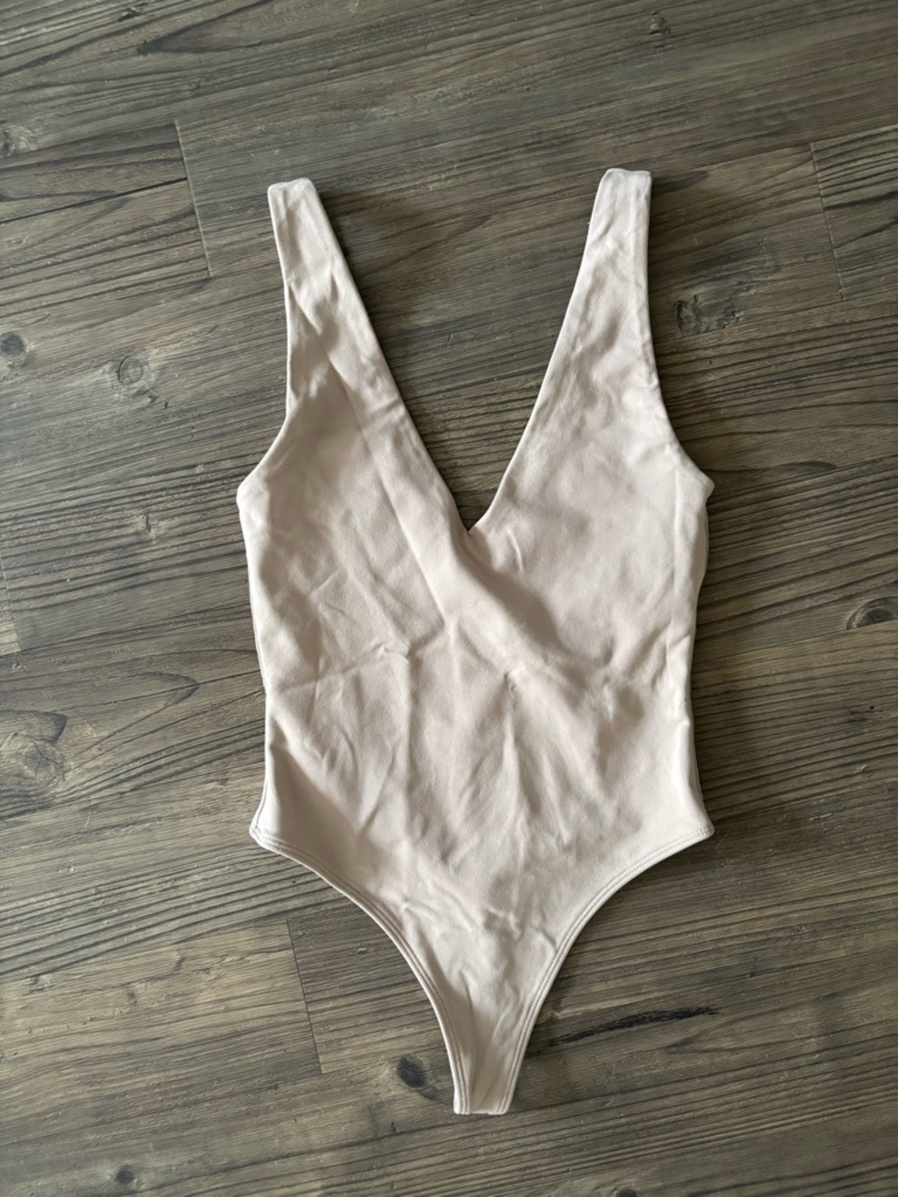 Aritzia Cream Deep V One-Piece Bodysuit